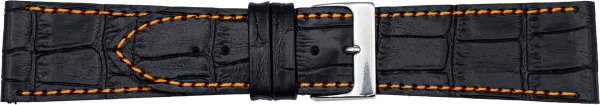 PREMIUM Lederuhrarmband Krokopr&auml;gung schwarz/orange