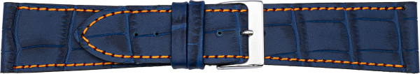 PREMIUM Lederuhrarmband Krokopr&auml;gung dunkelblau/orange