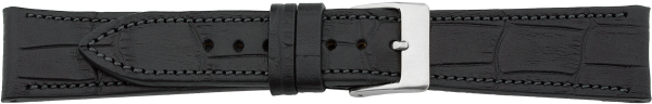 PREMIUM Lederuhrarmband Krokopr&auml;gung schwarz