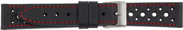 PREMIUM Lederuhrarmband schwarz / rot